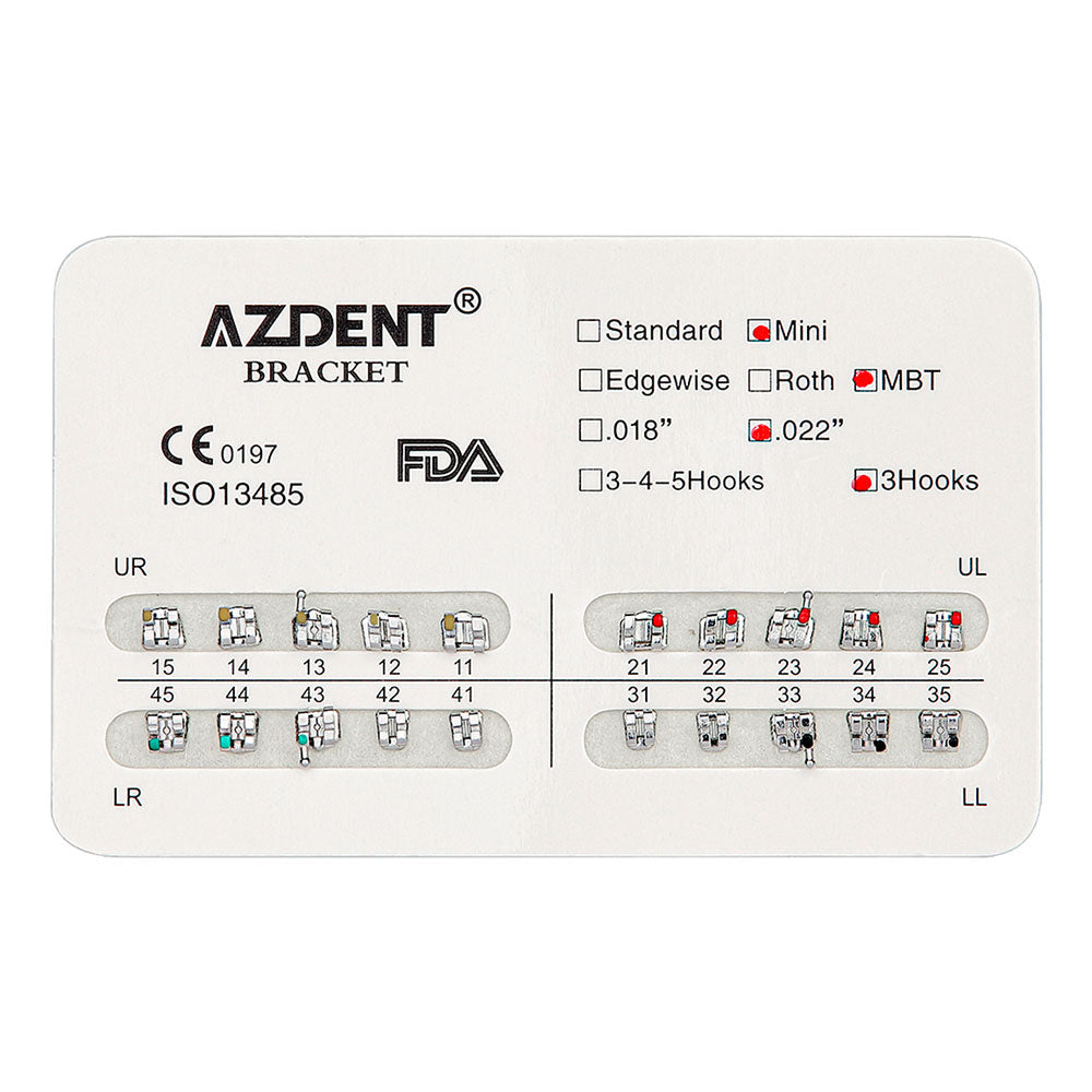 AZDENT Dental Mini Metal Brackets For Braces MBT 0.022 3Hooks 20pcs/Pack - azdentall.com