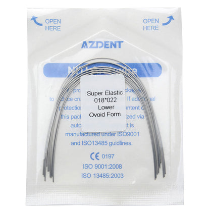 AZDENT Dental Orthodontic Archwires Niti Super Elastic Ovoid Rectangular 0.018x0.022 Lower 10pcs/Pack - azdentall.com