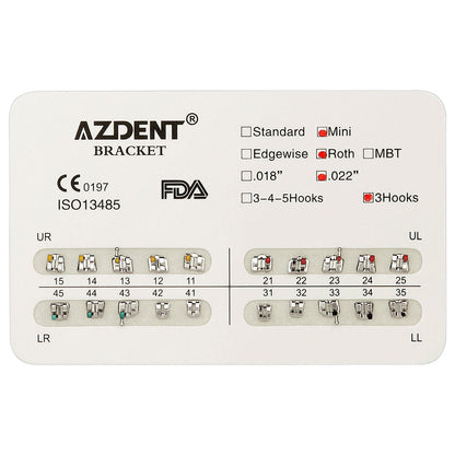 AZDENT Dental Mini Metal Brackets For Braces Roth 0.022 3Hooks 20pcs/Pack - azdentall.com