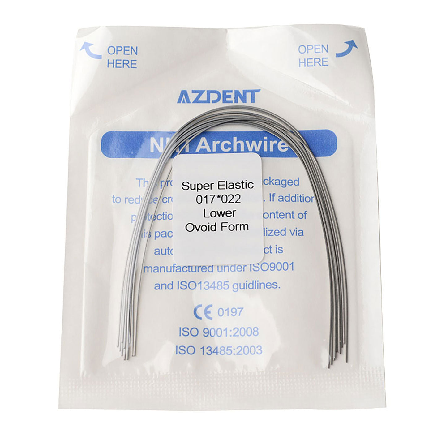 AZDENT Dental Orthodontic Archwires Niti Super Elastic Ovoid Rectangular 0.017x0.022 Lower 10pcs/Pack - azdentall.com