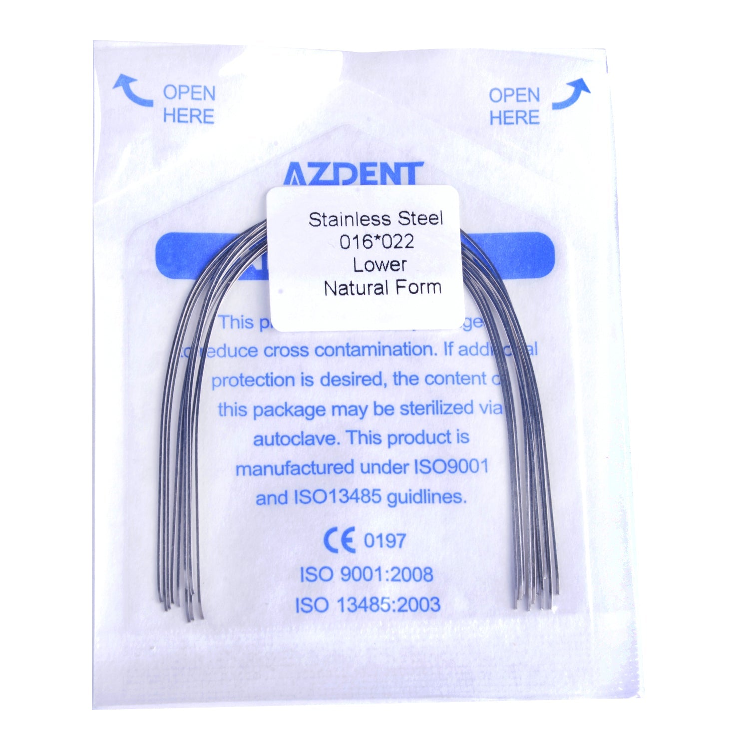 AZDENT Archwire Stainless Steel Natural Form Rectangular 0.016 x 0.022 Lower 10pcs/Pack-azdentall.com