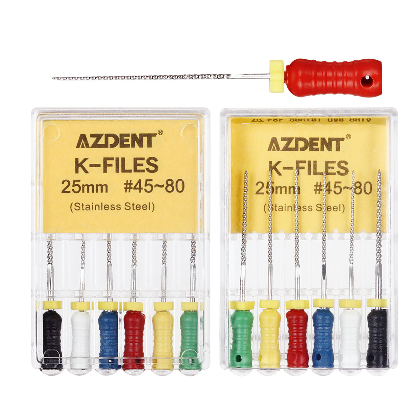 AZDENT Dental Hand K-Files Stainless Steel 25mm #15-80 6p/Pk 9 Color-azdentall.com