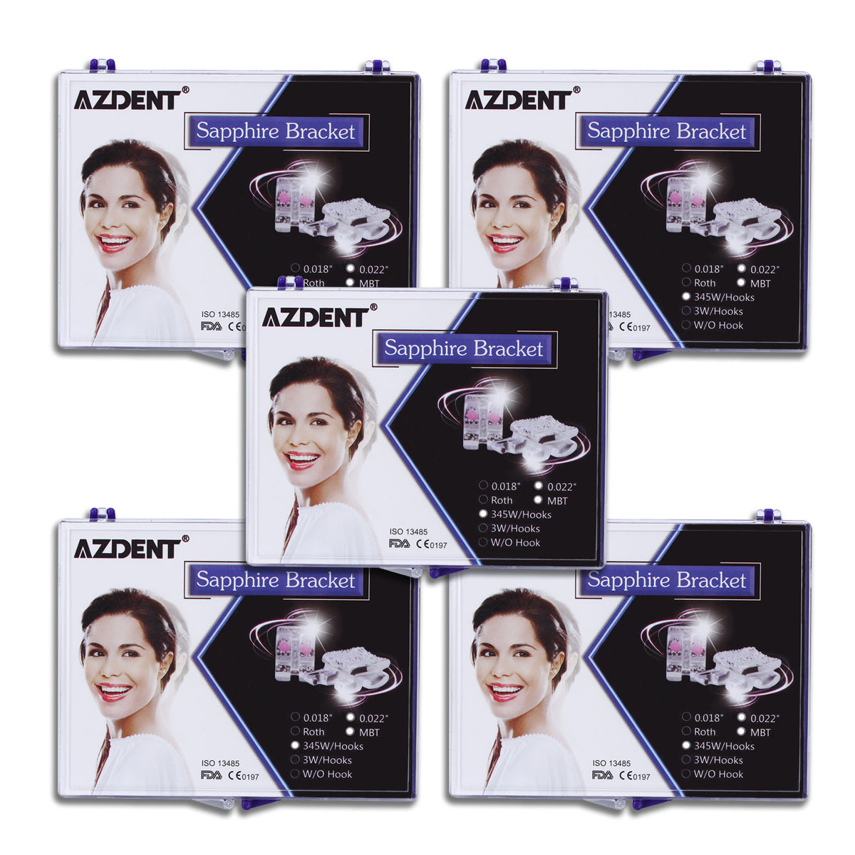 5 Boxes AZDENT Dental Orthodontic Ceramic Bracket Positioning Monocrystalline Sapphire Buccal Tube Mini MBT 0.022 345Hooks 28pcs/Kit - azdentall.com