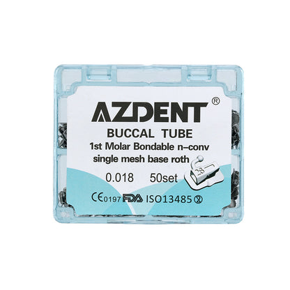 AZDENT Dental Orthodontic Buccal Tube 1st Molar Bondable Split Non-Convertible Roth 0.018 (UR UL LL LR) 50Sets/Box - azdentall.com