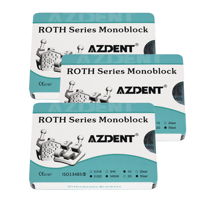 3 Boxes AZDENT Dental Metal Brackets Monoblock Roth .022 345Hooks 1000pcs/50sets/Box - azdentall.com