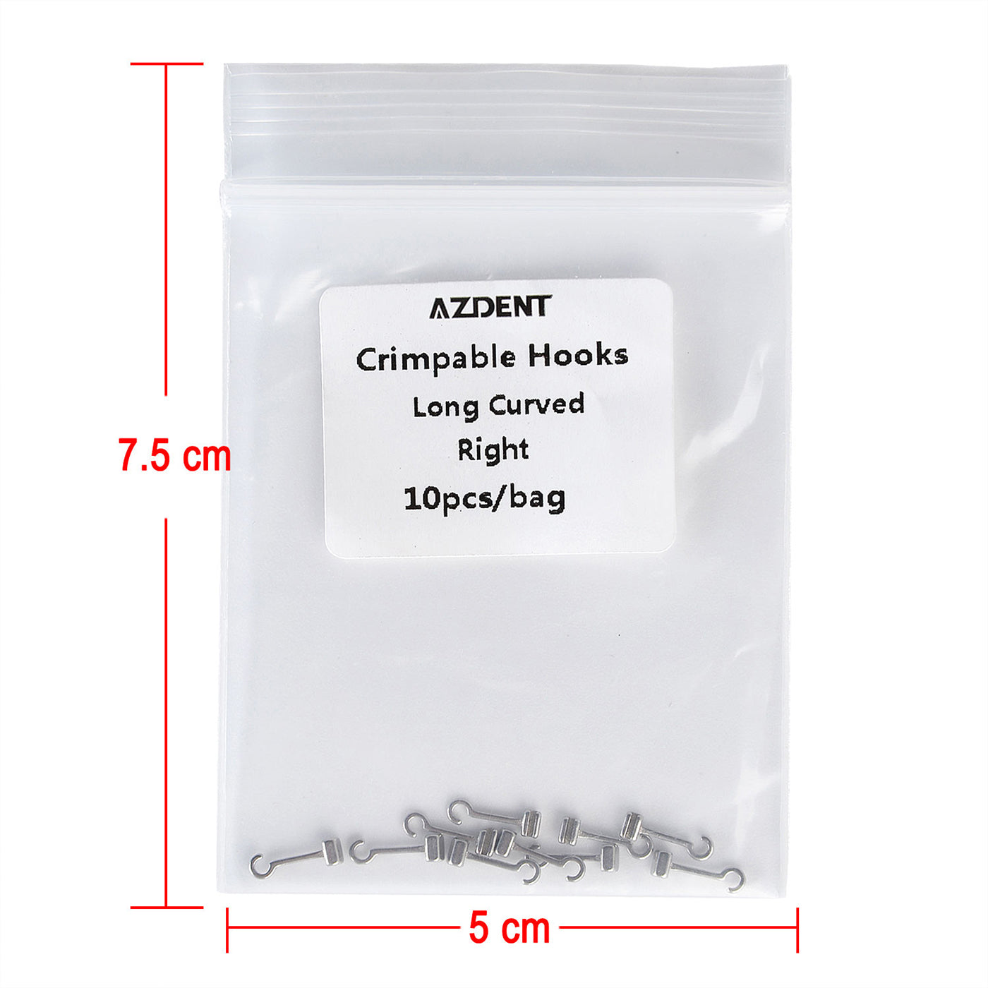 AZDENT Crimpable Hooks Long Curved Right / Left 0.022 5.5mm 10pcs/Bag - azdentall.com