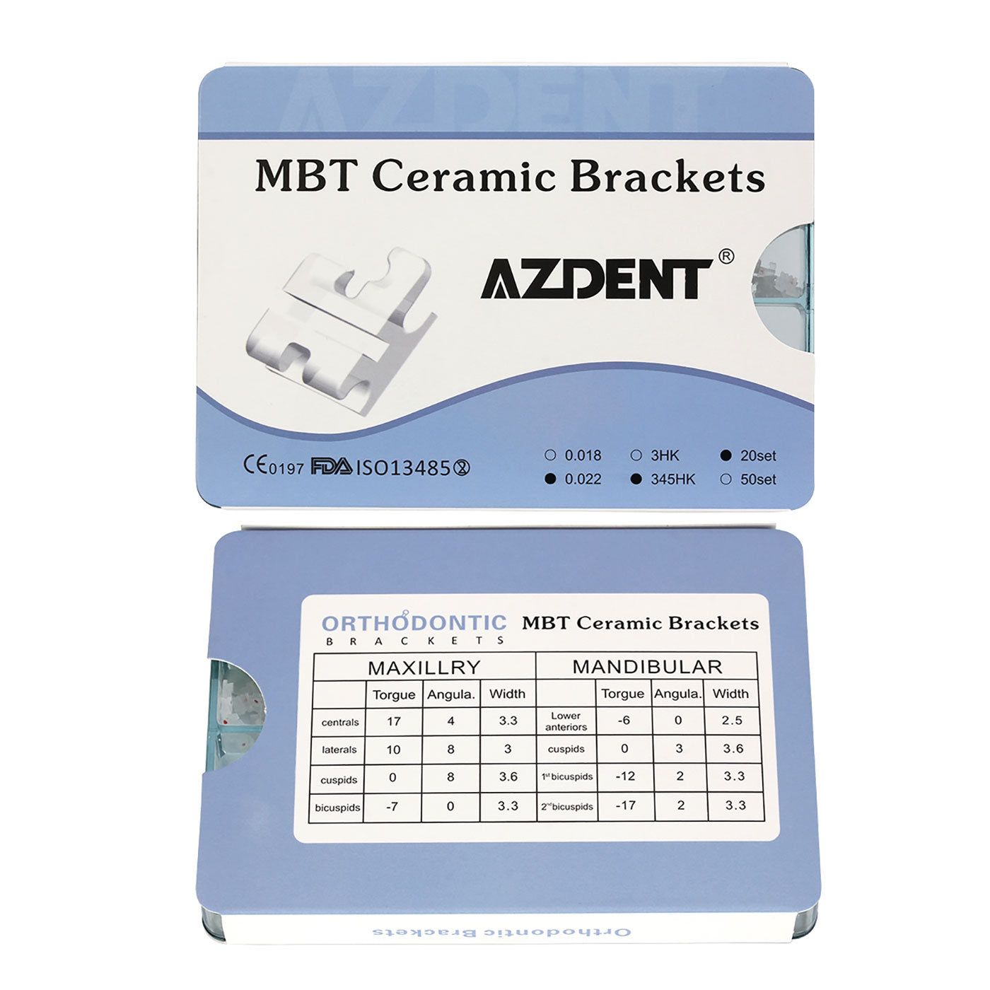 AZDENT Dental Orthodontic Ceramic Brackets Roth/MBT .022 345Hooks 400pcs/Box - azdentall.com