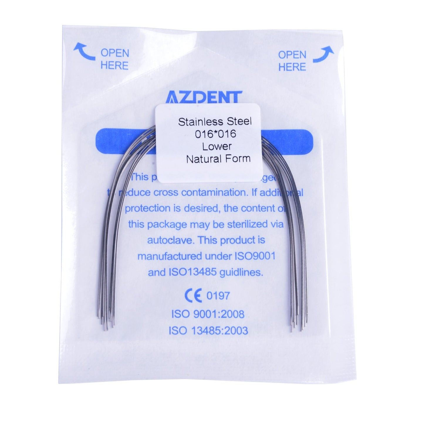 AZDENT Archwire Stainless Steel Natural Rectangular 0.016 x 0.016 Lower 10pcs/Pack-azdentall.com