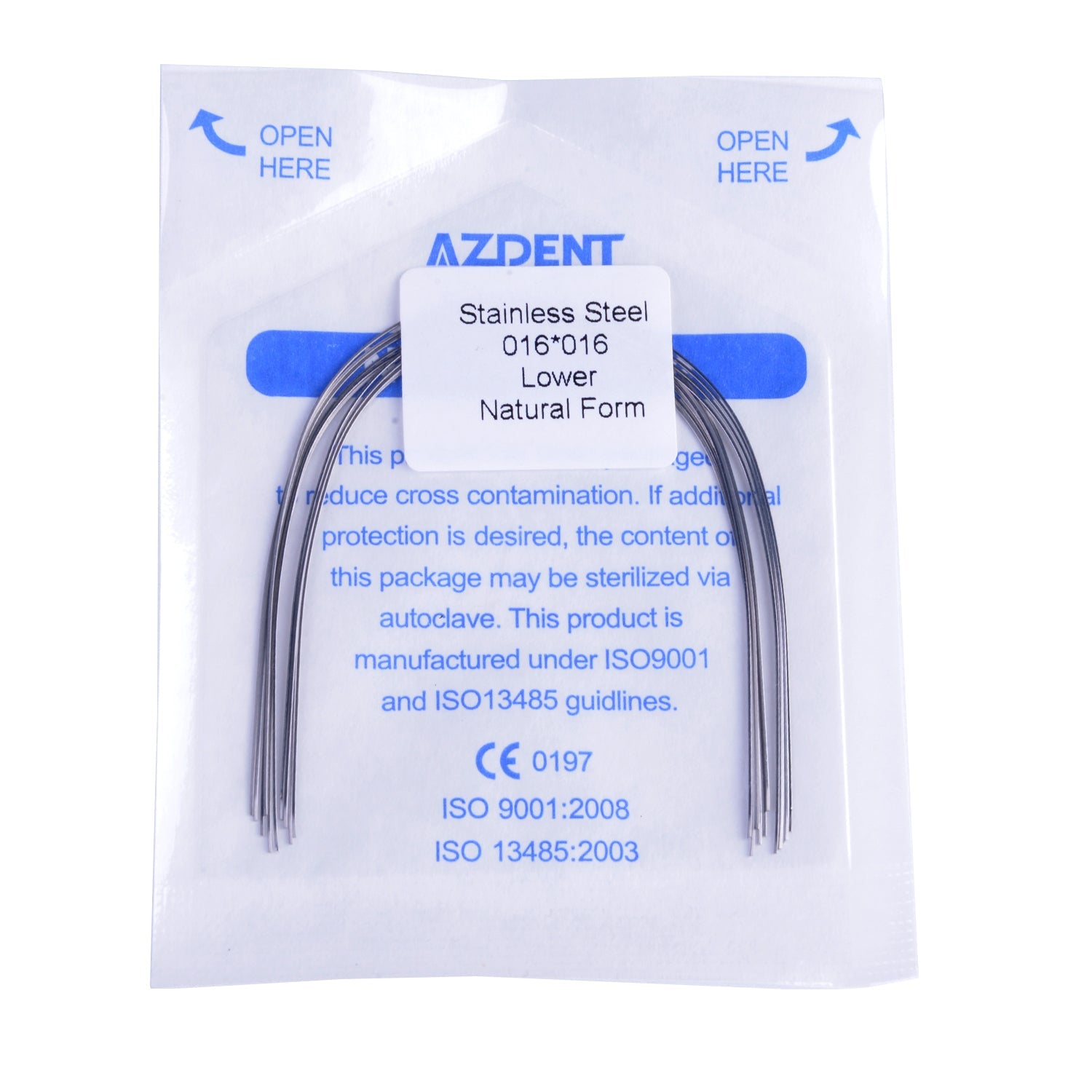 AZDENT Archwire Stainless Steel Natural Rectangular 0.016 x 0.016 Lower 10pcs/Pack-azdentall.com