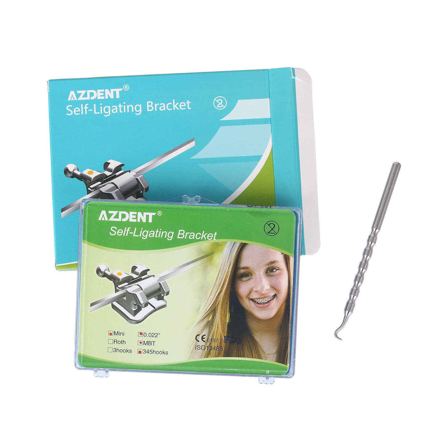 AZDENT Dental Metal Self Ligating Brackets Mini MBT .022 3-4-5Hooks with Buccal Tube 28pcs/Kit - azdentall.com