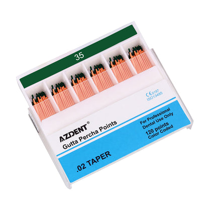 AZDENT Gutta Percha Points #15-40 Taper Size 0.02 Color Coded 7 Models 120/Box-azdentall.com