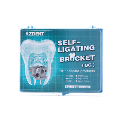 AZDENT Metal Self-Ligating Brackets 0.022 MBT Movable Hook Auxiliary Hole With Buccal Tube 28pcs/Box - azdentall.com