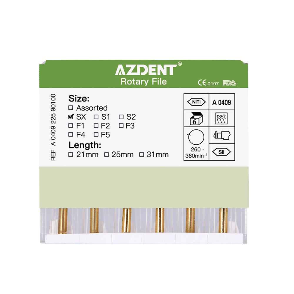 AZDENT Dental NITI Rotary Engine Files Heat Activated 19mm SX 6pcs/Pk-azdentall.com