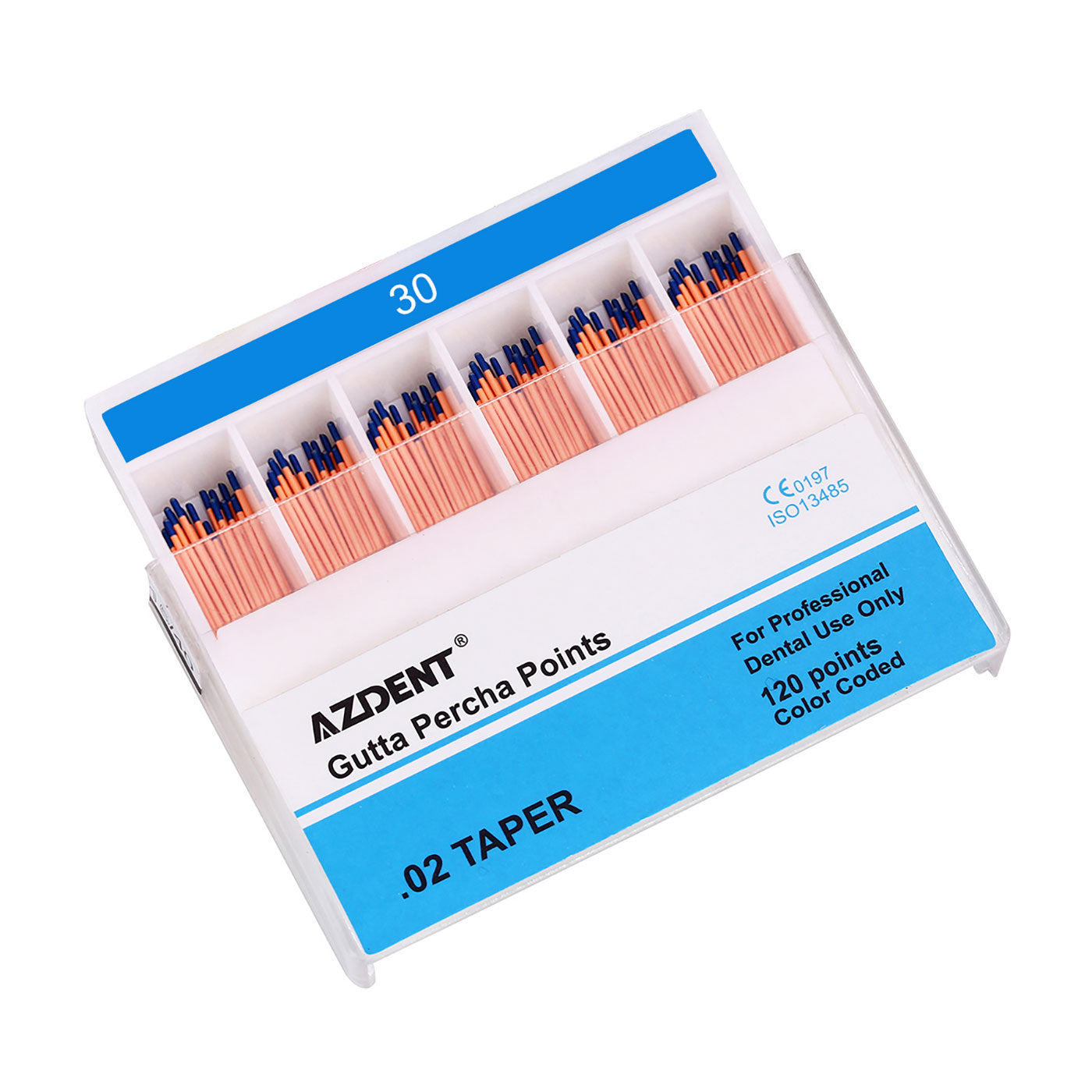 AZDENT Gutta Percha Points #15-40 Taper Size 0.02 Color Coded 7 Models 120/Box-azdentall.com