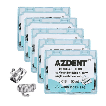 5 Boxes AZDENT Dental Orthodontic Buccal Tube 1st Molar Bondable Split Non-Convertible Roth 0.018 (UR UL LL LR) 50Sets/Box - azdentall.com