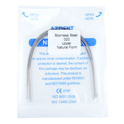 AZDENT Dental Orthodontic Archwire Stainless Steel Round Natural 20 Upper 10pcs/Pack-azdentall.com