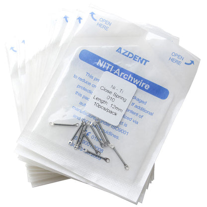 10 Packs AZDENT Dental Orthodontic Accessory Closed Coil Spring 0.010 12mm 10pcs/Bag - azdentall.com