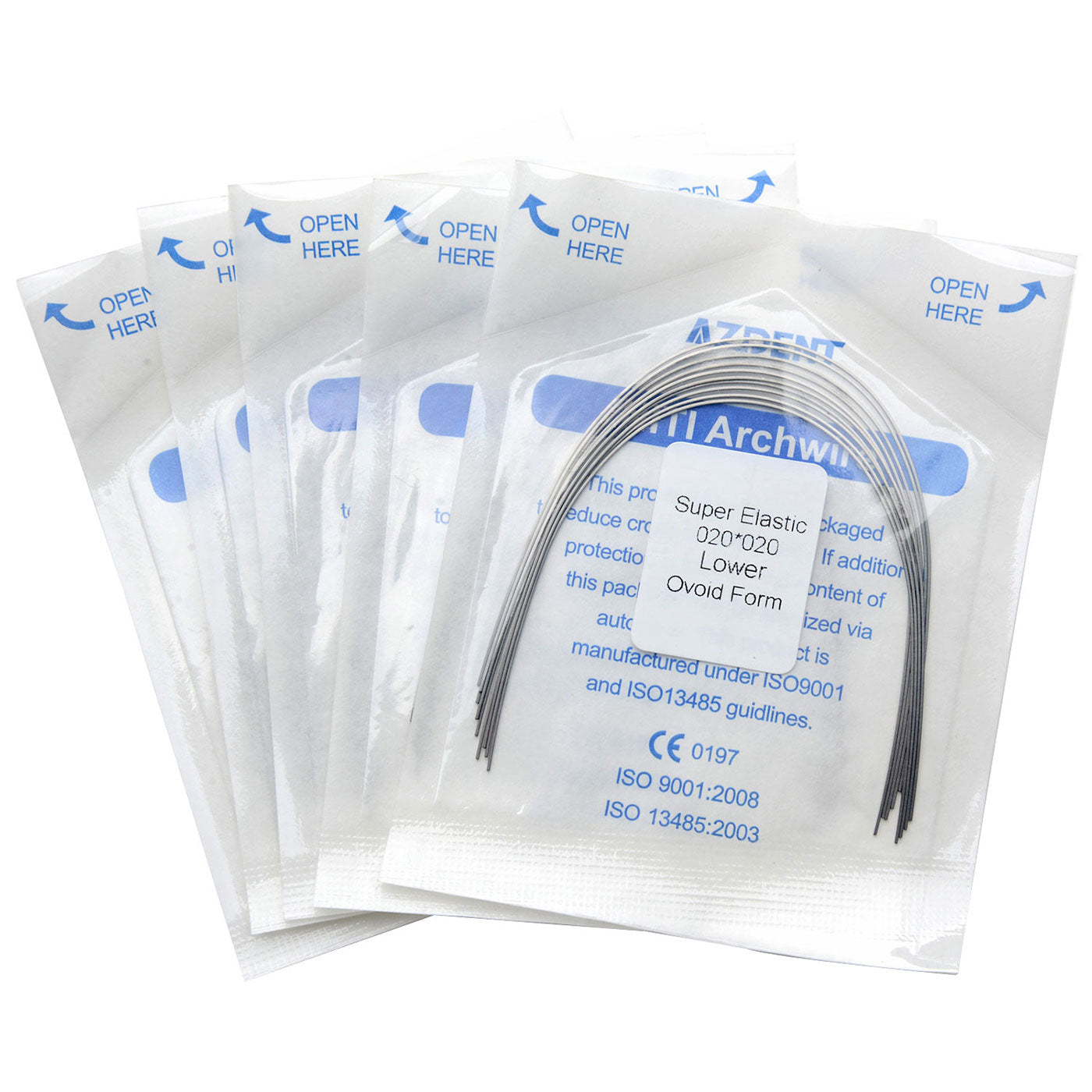 5 Bags AZDENT Dental Orthodontic Archwires Niti Super Elastic Ovoid Rectangular 0.020x0.020 Lower 10pcs/Pack - azdentall.com