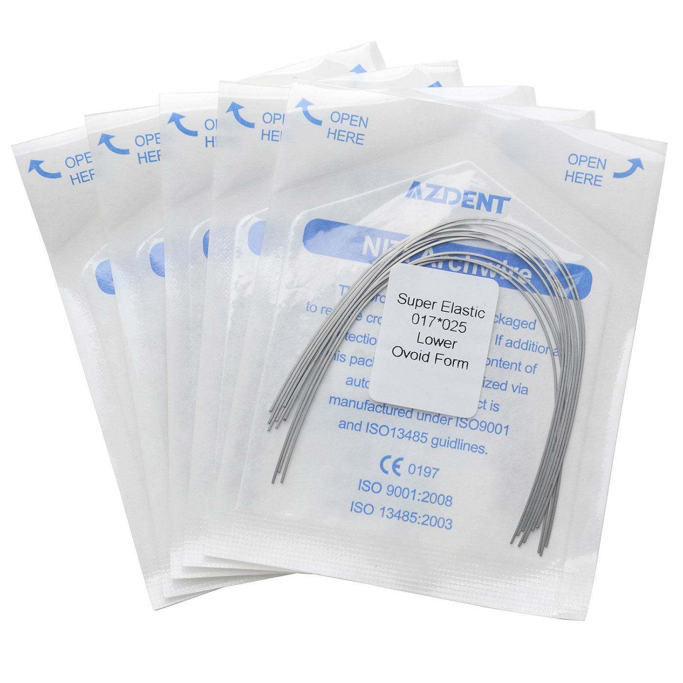 5 Bags AZDENT Dental Orthodontic Archwires Niti Super Elastic Ovoid Rectangular 0.017x0.025 Lower 10pcs/Pack - azdentall.com