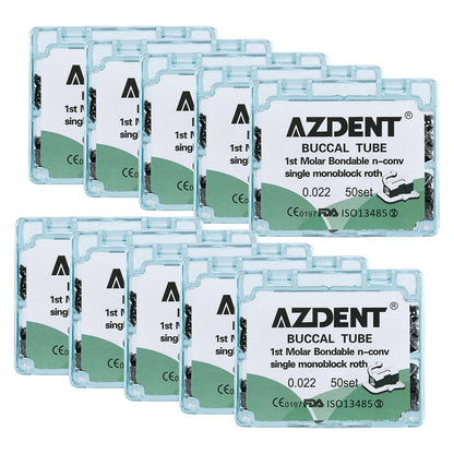 10 Boxes AZDENT Dental Orthodontic Buccal Tube 1st Molar Bondable Monoblock Non-convertible Roth 0.022 50Sets/Box - azdentall.com