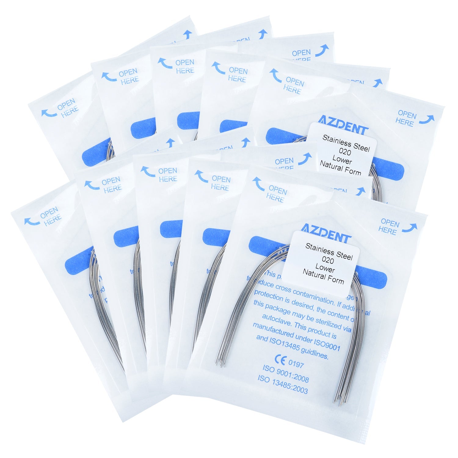 AZDENT Dental Orthodontic Archwire Stainless Steel Round Natural Full Size 10pcs/Pack-azdentall.com