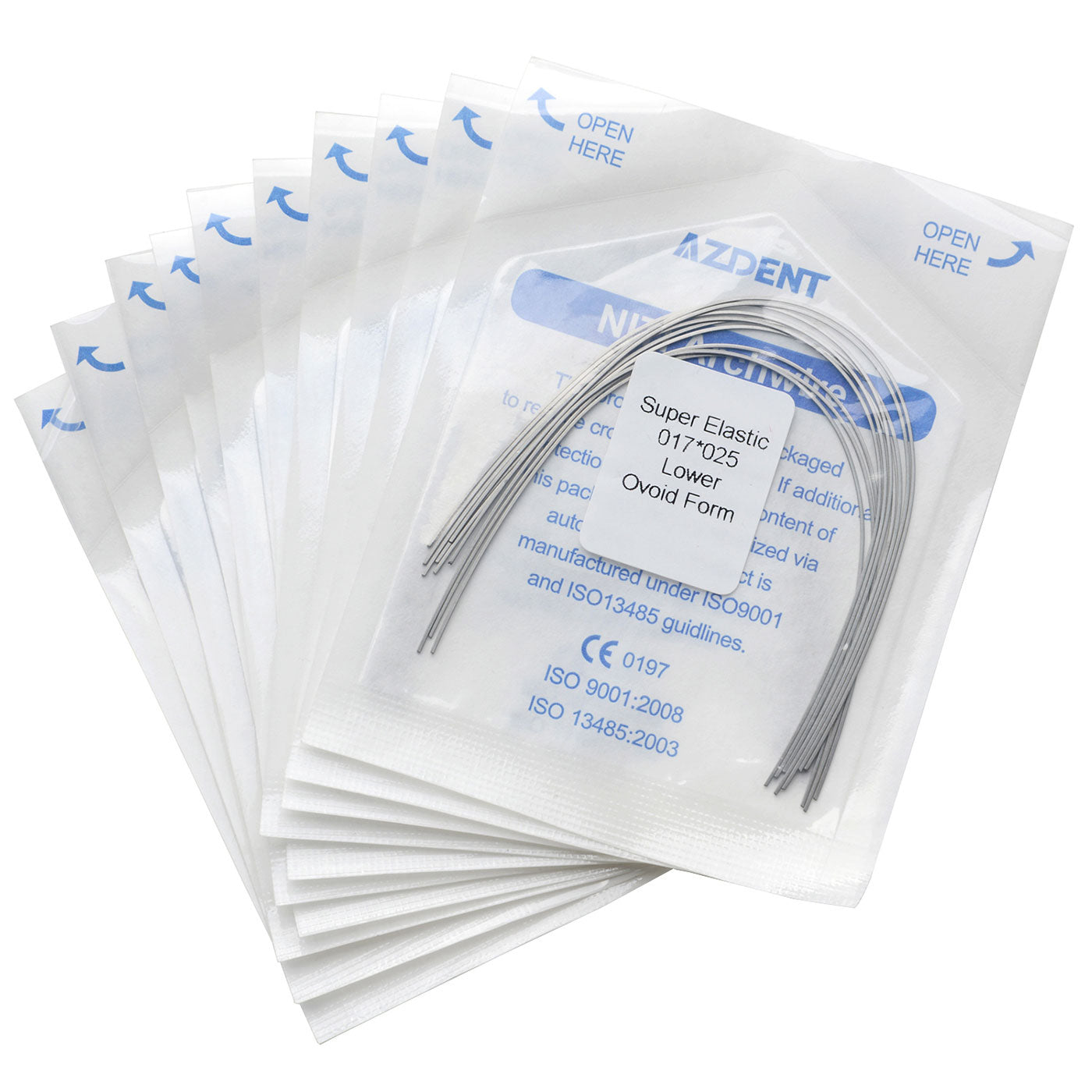 10 Bags AZDENT Dental Orthodontic Archwires Niti Super Elastic Ovoid Rectangular 0.017x0.025 Lower 10pcs/Pack - azdentall.com