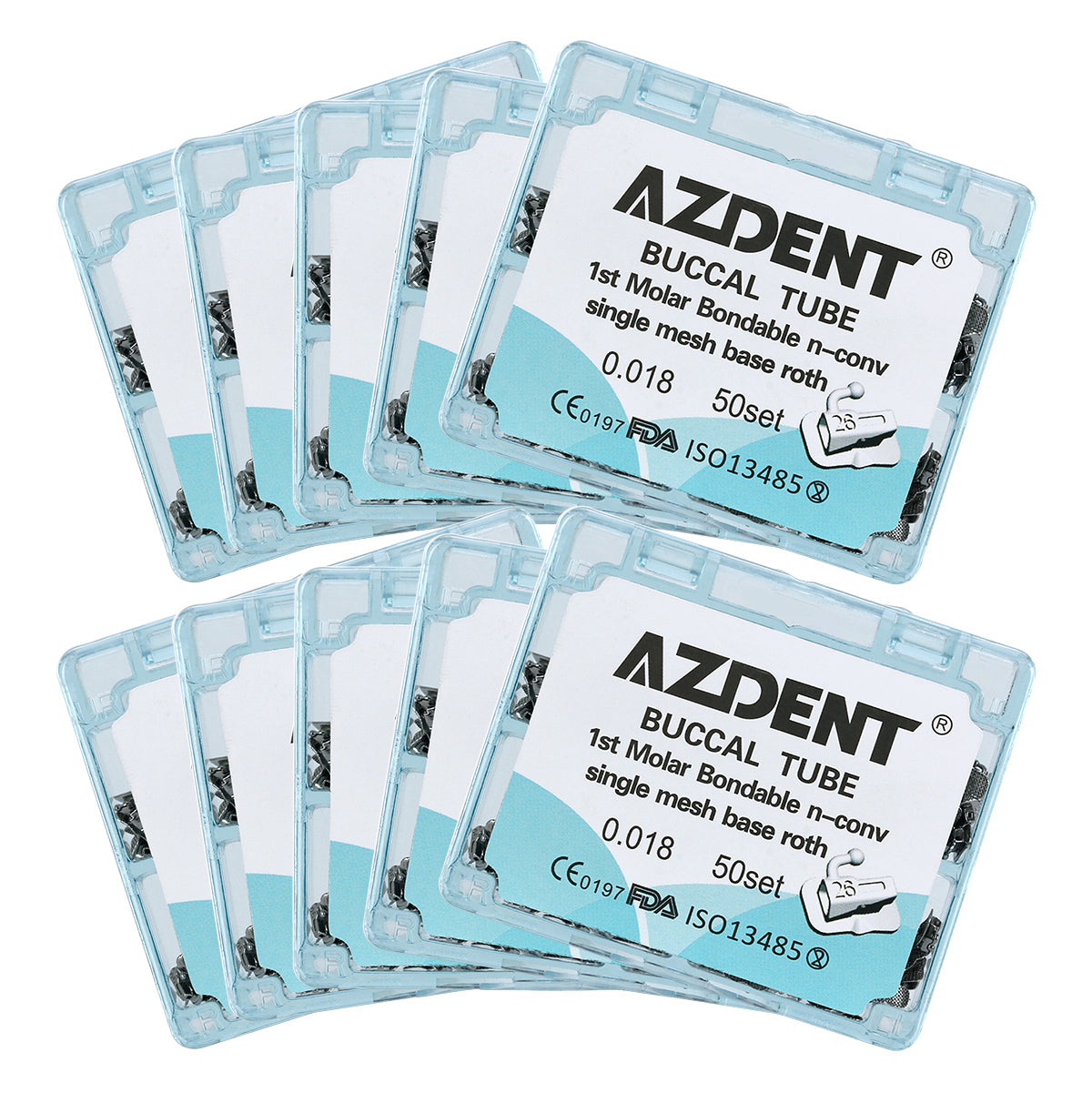 10 Boxes AZDENT Dental Orthodontic Buccal Tube 1st Molar Bondable Split Non-Convertible Roth 0.018 (UR UL LL LR) 50Sets/Box - azdentall.com