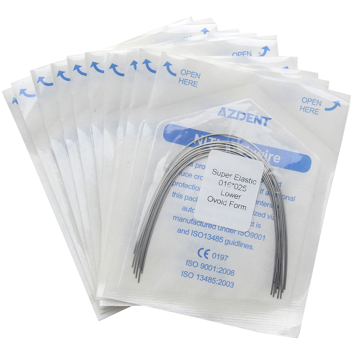 10 Bags AZDENT Dental Orthodontic Archwires Niti Super Elastic Ovoid Rectangular 0.016x0.025 Lower 10pcs/Pack - azdentall.com