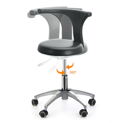 Dental Stool Adjustable Height Mobile Chair PU Leather with Torso Arm Black