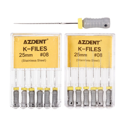 AZDENT Dental Hand K-Files Stainless Steel 25mm #15-80 6p/Pk 9 Color-azdentall.com