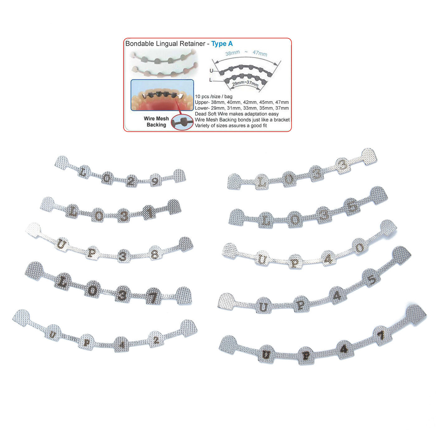 AZDENT Dental Lingual Retainer Bonding Splits U#38-47 & L#29-37 With Mark 10pcs/Bag - azdentall.com