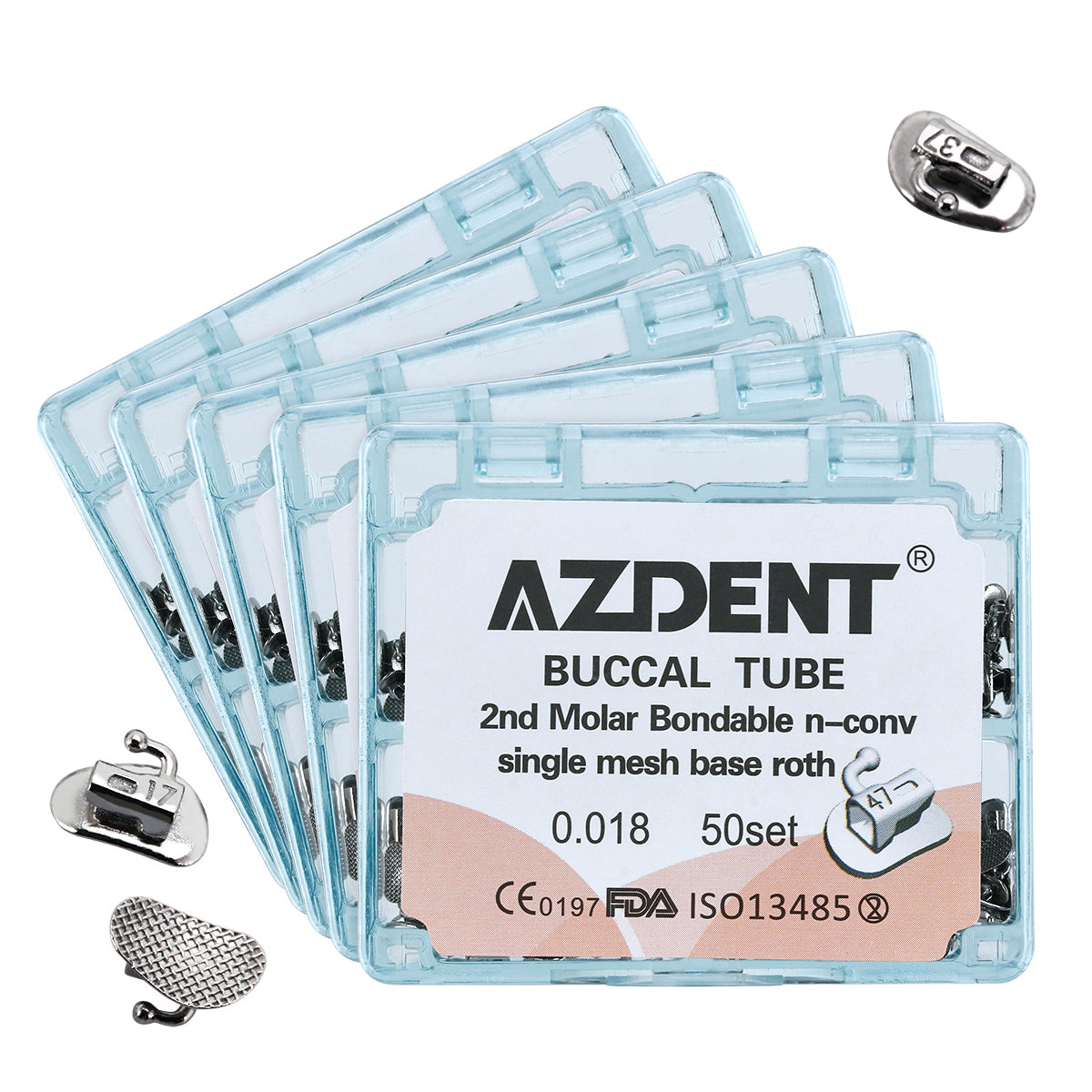 5 Boxes AZDENT Dental Orthodontic Buccal Tube 2nd Molar Bondable Split Non-Convertible Roth 0.018 50Sets/Box - azdentall.com