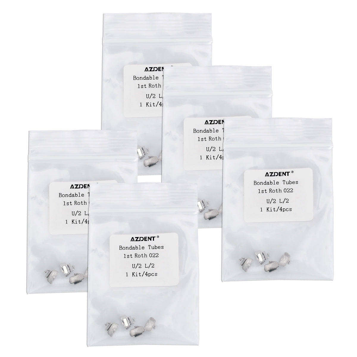 5 Bags AZDENT Dental Orthodontic Bondable Tube 1st Molar Non-Convertible Roth 0.022 U2L2 4pcs/Bag - azdentall.com