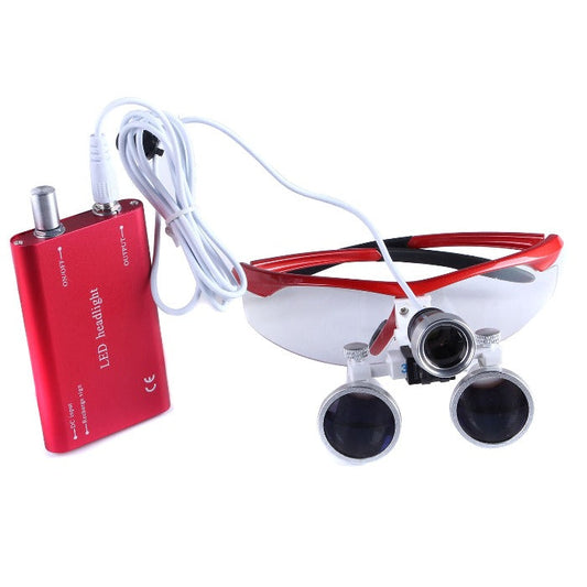 Dental Loupe 3.5X Magnification Surgical Binocular Magnifier With 3W LED Headlight, Red Color