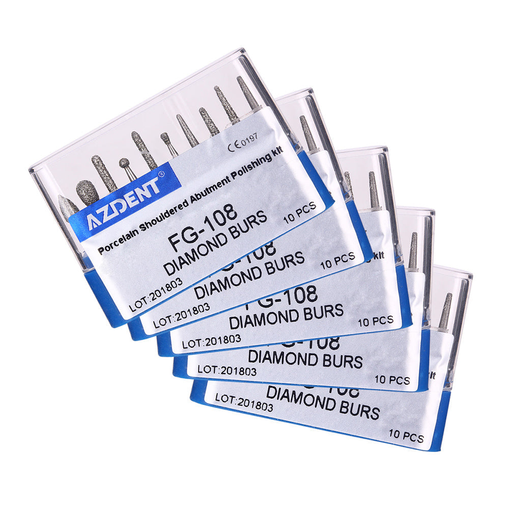 AZDENT Dental Diamond Bur FG-108 Porcelain Shouldered Abutment Polishing Kit 10pcs/Kit-azdentall.com