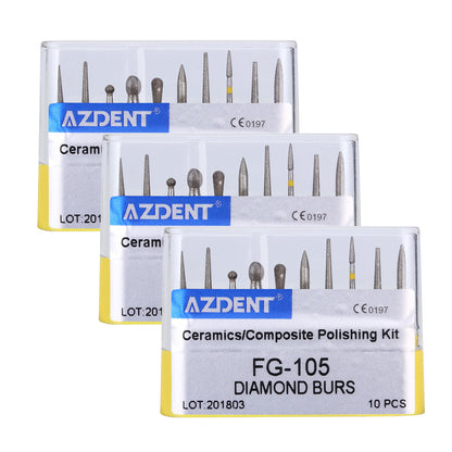 AZDENT Dental Diamond Bur FG-105 Ceramics/Composite Polishing Kit 10pcs/Kit-azdentall.com