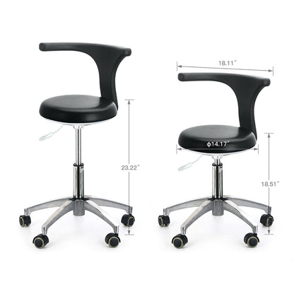 Dental Stool Adjustable Height Mobile Chair PU Leather with Torso Arm Black