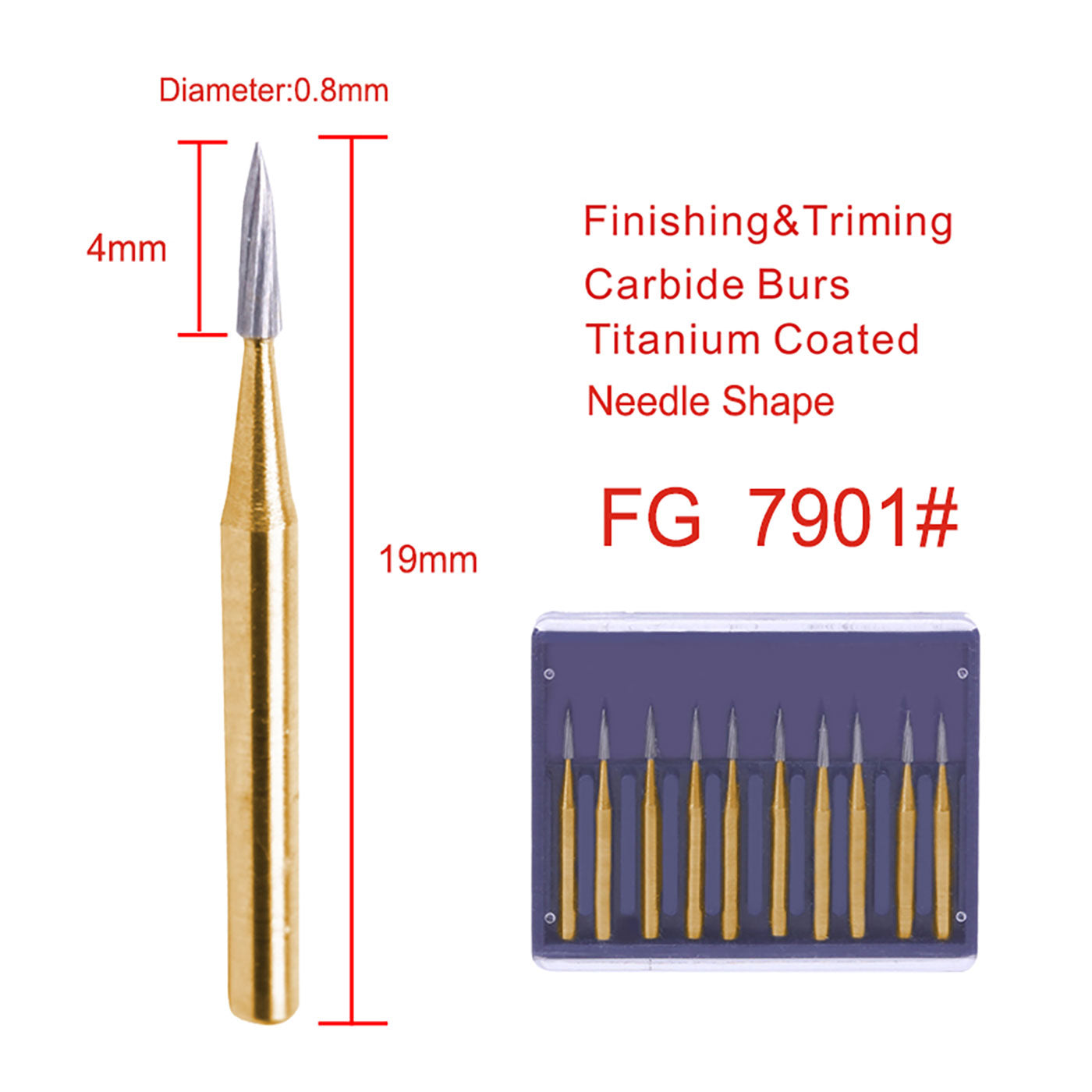 Dental Carbide Burs FG 7901 Needle Shaped Trimming & Finishing 10pcs/Box - azdentall.com