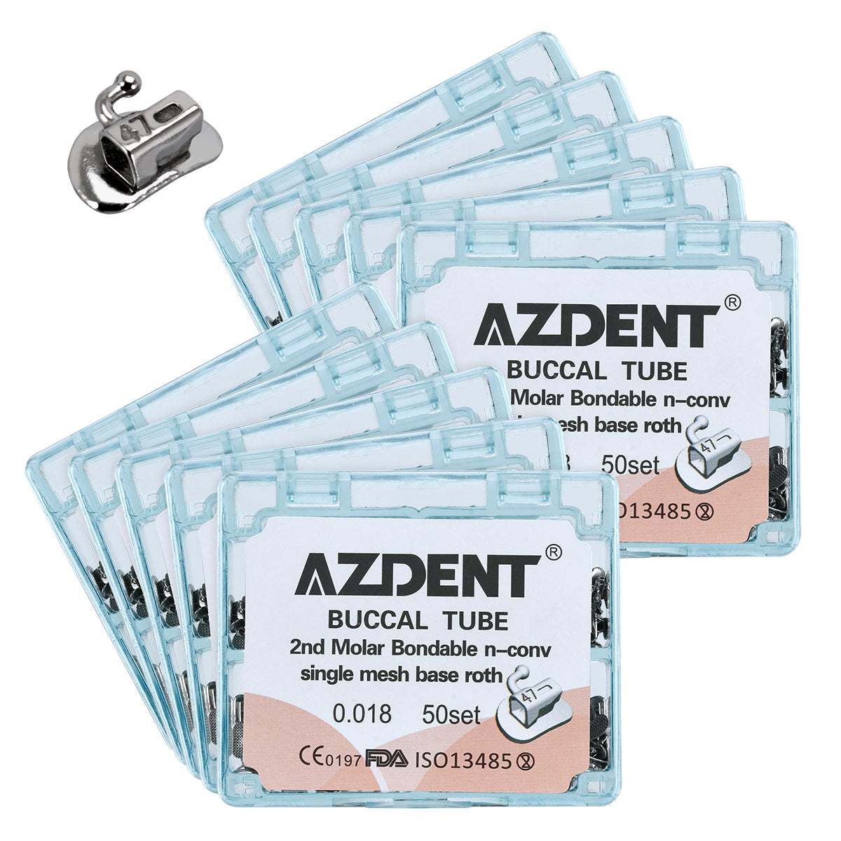 10 Boxes AZDENT Dental Orthodontic Buccal Tube 2nd Molar Bondable Split Non-Convertible Roth 0.018 50Sets/Box - azdentall.com