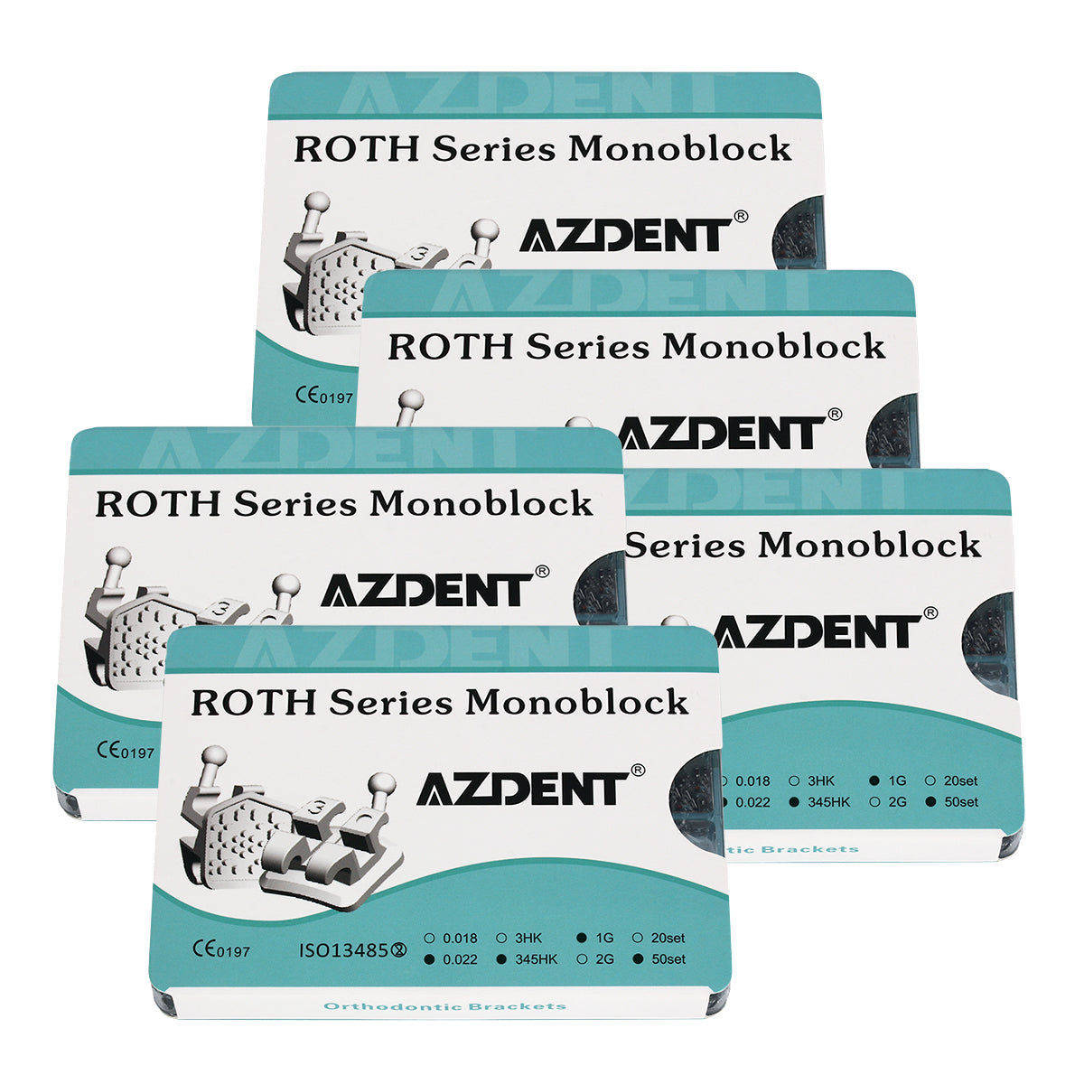 5 Boxes AZDENT Dental Metal Brackets Monoblock Roth .022 345Hooks 1000pcs/50sets/Box - azdentall.com
