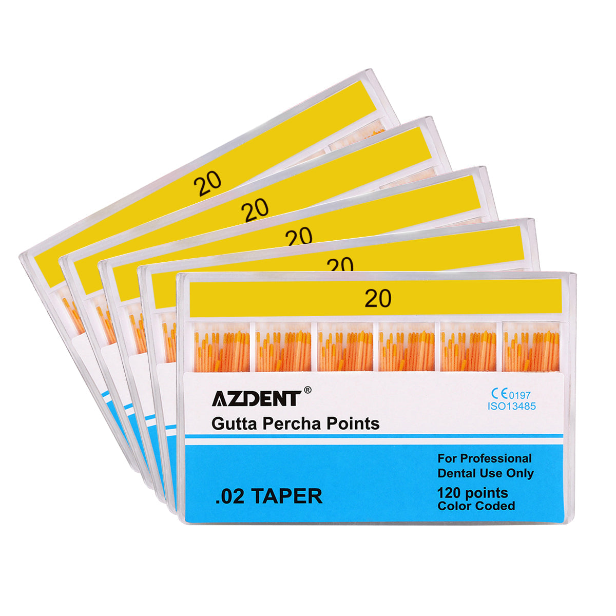 AZDENT Gutta Percha Points #15-40 Taper Size 0.02 Color Coded 7 Models 120/Box-azdentall.com