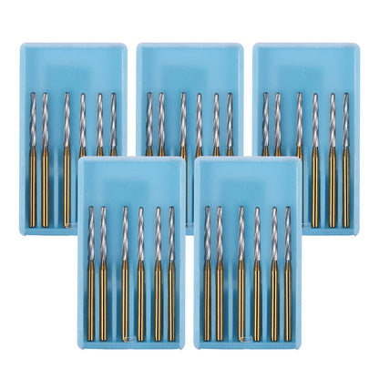 5 Boxes Dental FG Carbide Finishing Burs 28mm Gold 6pcs/Box - azdentall.com