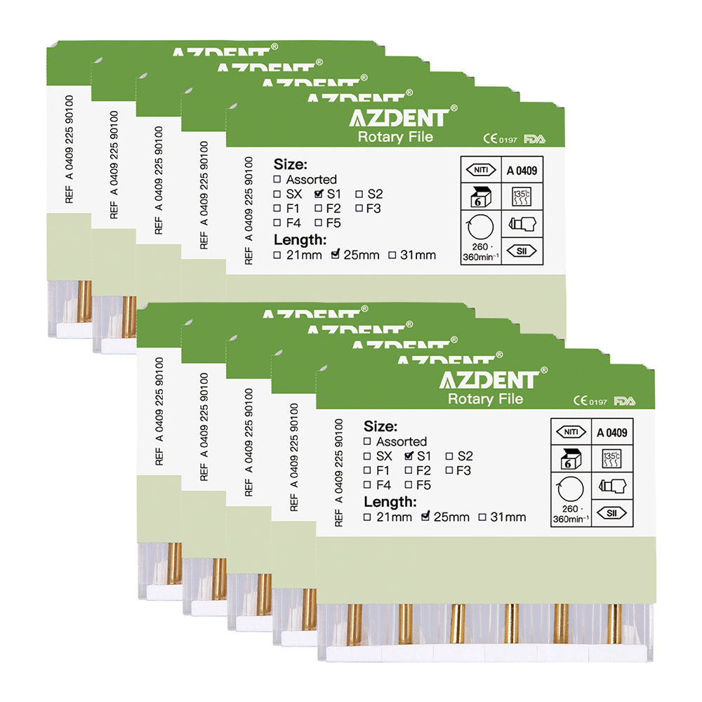 AZDENT Dental NITI Rotary Engine Files Heat Activated 25mm S1 6pcs/Pk-azdentall.com