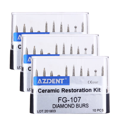 AZDENT Dental Diamond Bur FG-107 Ceramic Restoration Kit 10pcs/Kit-azdentall.com