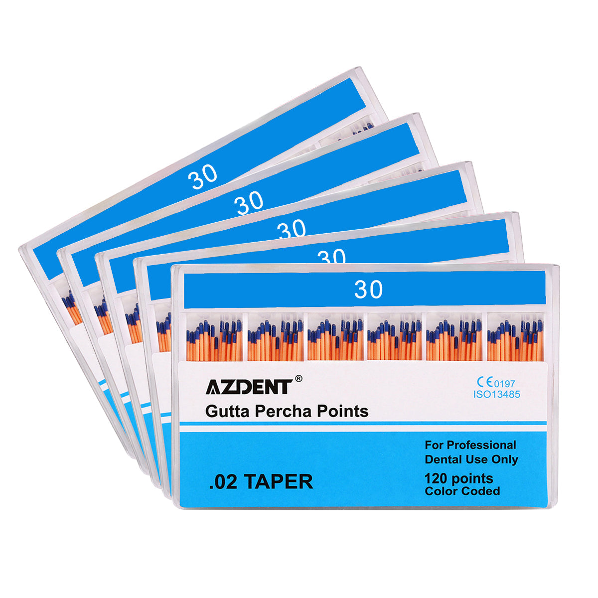 AZDENT Gutta Percha Points #15-40 Taper Size 0.02 Color Coded 7 Models 120/Box-azdentall.com