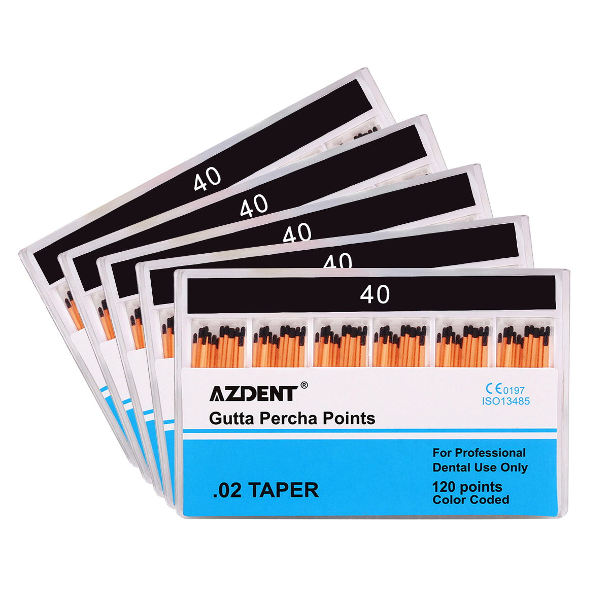 AZDENT Gutta Percha Points #15-40 Taper Size 0.02 Color Coded 7 Models 120/Box-azdentall.com