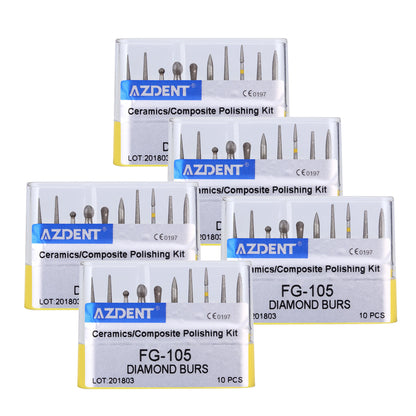 AZDENT Dental Diamond Bur FG-105 Ceramics/Composite Polishing Kit 10pcs/Kit-azdentall.com