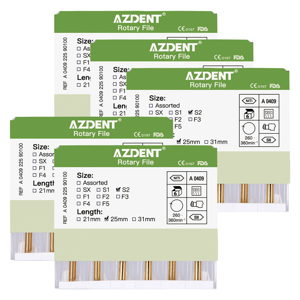 AZDENT Dental NITI Rotary Engine Files Heat Activated 25mm S2 6pcs/Pk-azdentall.com