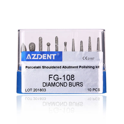 AZDENT Dental Diamond Bur FG-108 Porcelain Shouldered Abutment Polishing Kit 10pcs/Kit-azdentall.com