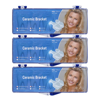 3 Boxes AZDENT Dental Orthodontic Ceramic Brackets Mesh Base Roth 0.022 Hooks on 345 20pcs/Box - azdentall.com